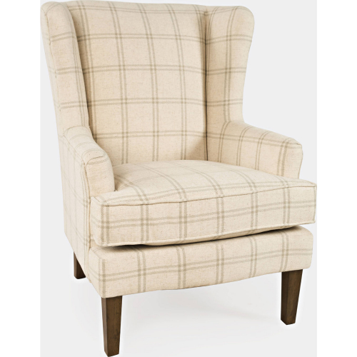 Lacroix Accent Chair in Parchment Neutral Plaid Fabric & Wood